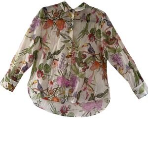 Bailey 44 Whimsy Tropical Botanical Bird Print Lightweight button down L Beachy